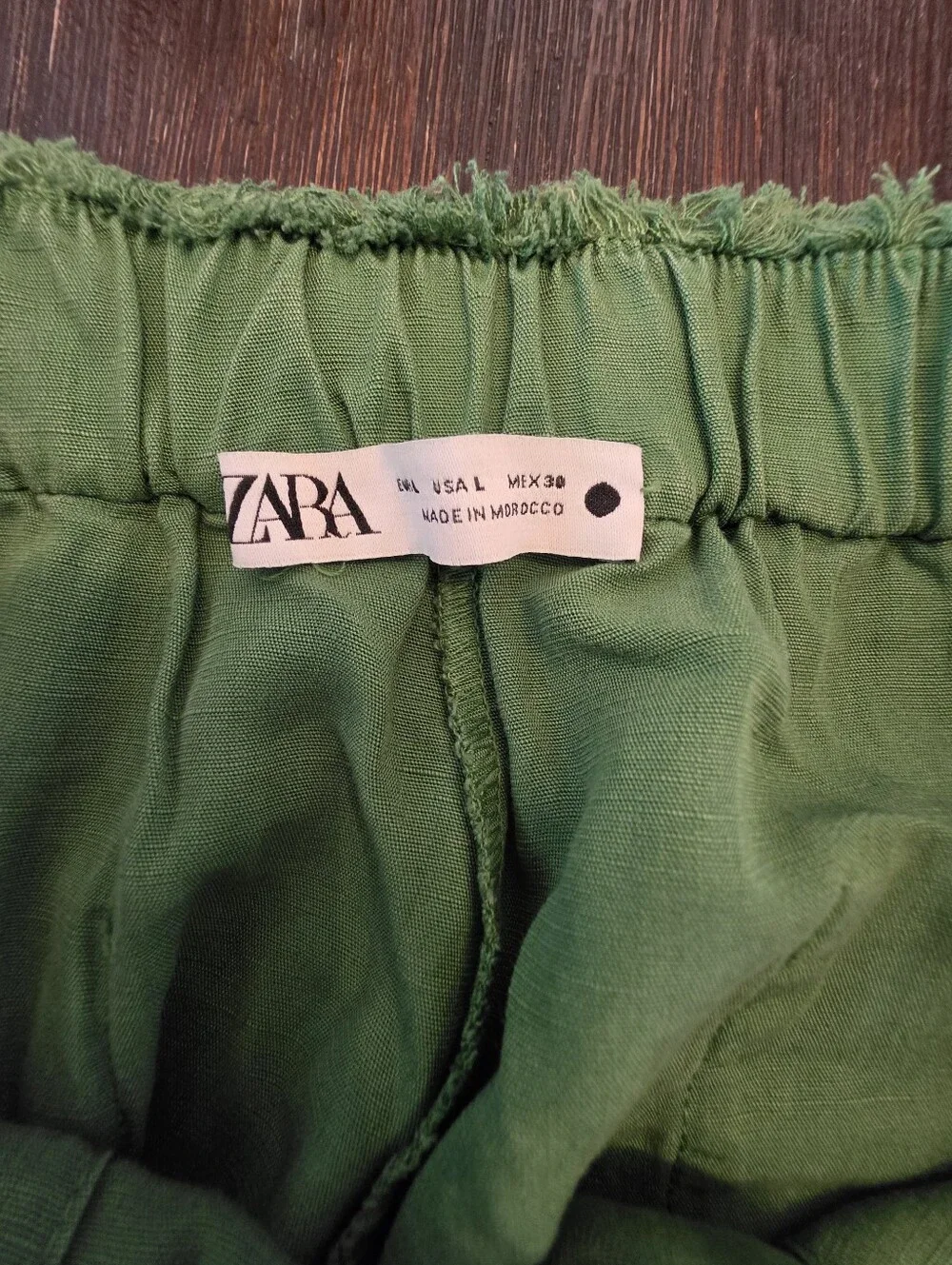 Zara Olive Green Wide Leg Linen-Blend Pants